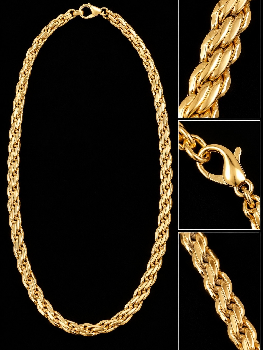 Vintage 80s Gold Plated Rope Chain Necklace